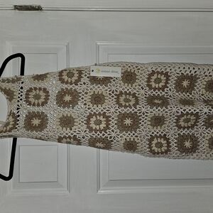 Ocean Drive Crochet Backless Dress - Cream and Brown